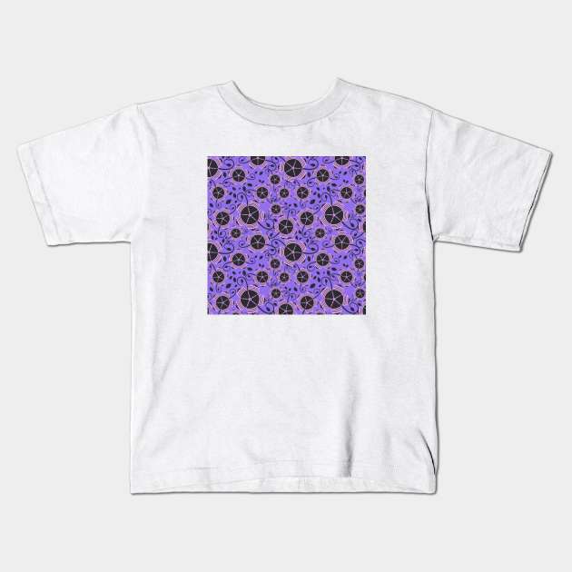 Purple Geometric Floral Pattern Kids T-Shirt by FloralPatterns